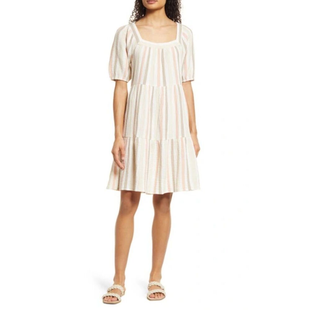 NWT C&C California Juliana Tiered Gauze Dress in Multi Desert Stripe, Sz XL